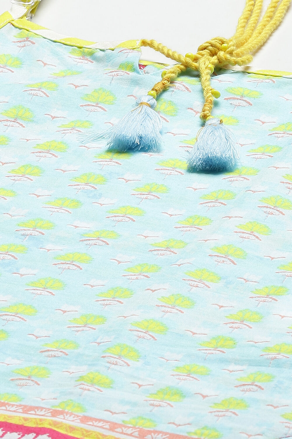 Light Blue Cotton Straight Printed Kurta Set image number 1