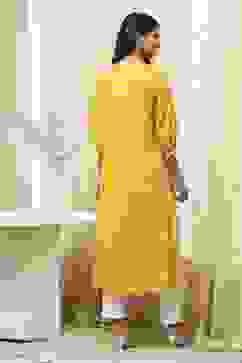 Mustard Yellow Modal Printed A-Line Kurta image number 3