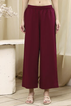 Burnt Orange Viscose Straight Solid Pants image number 5