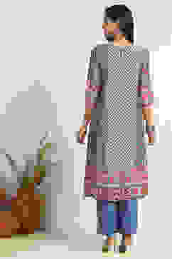 Blue Modal Geometric Printed Straight Suit Set image number 4