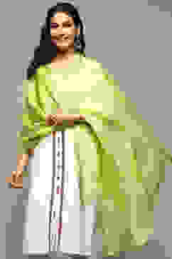 Lime Green Cotton Blend Printed Dupatta image number 1
