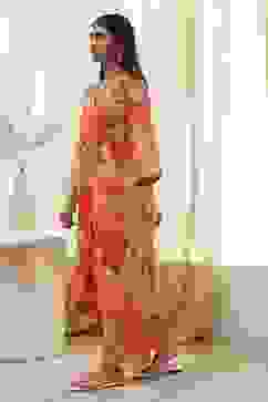 Peach-Colored Floral Straight Kurta Set image number 3