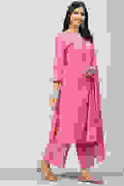 Blush Pink Straight Kurta Palazzo Suit Set image number 4