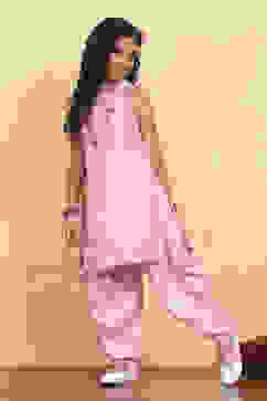 Dark Pink Polyester Straight Solid Suit Set image number 6