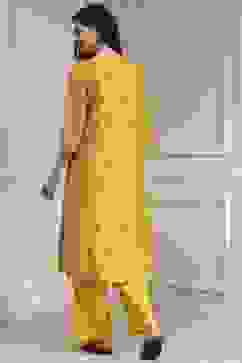 Yellow Cotton Printed A-Line Suit Set image number 4
