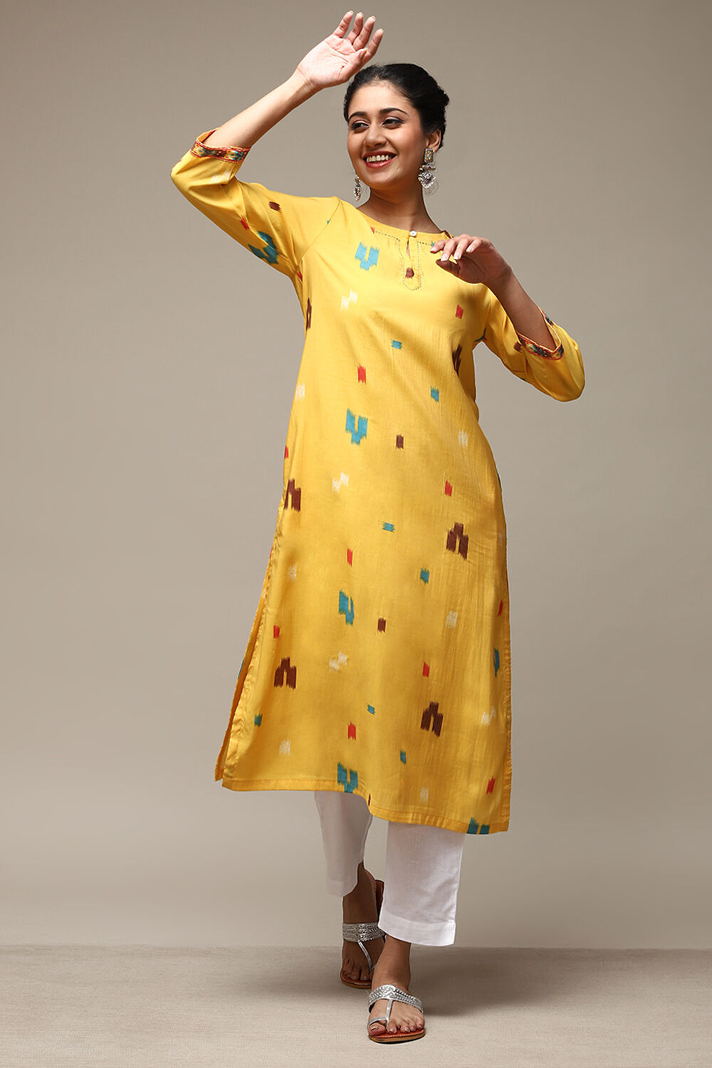 Yellow Viscose Straight Printed Kurta image number 0
