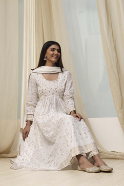 cotton white anarkali dresses Atasi Women's Designer Anarkali White Salwar Suit Ethnic Indian Cotton Dress-4