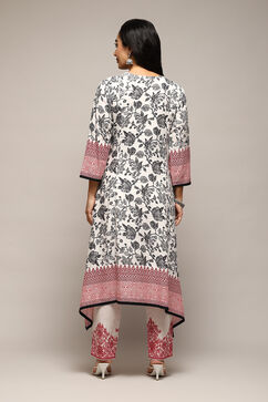 White & Black Cotton Straight Printed Kurta Ankle Length Suit Set image number 4