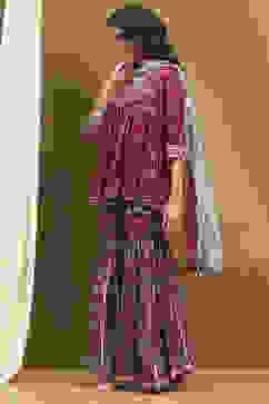 Cherry Red Viscose Blend Floral Peplum Kurta Suit Set image number 3