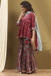 Navy Blue Viscose Floral Peplum Suit Set image number 3