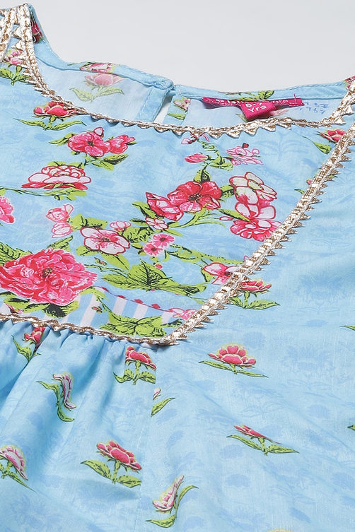 Sky Blue Art Silk Straight Printed Kurta Set image number 1