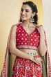 Red Cotton Gathered Lehenga Set image number 1