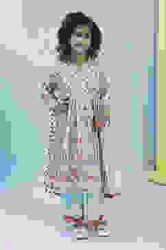 Sky Blue Cotton Floral Gathered Suit Set image number 6