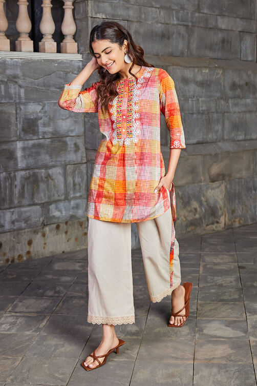 Orange Cotton Straight Suit Set image number 2