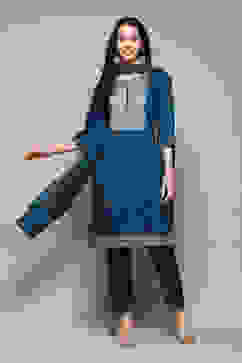 Teal Straight Kurta Pant Suit Set image number 7