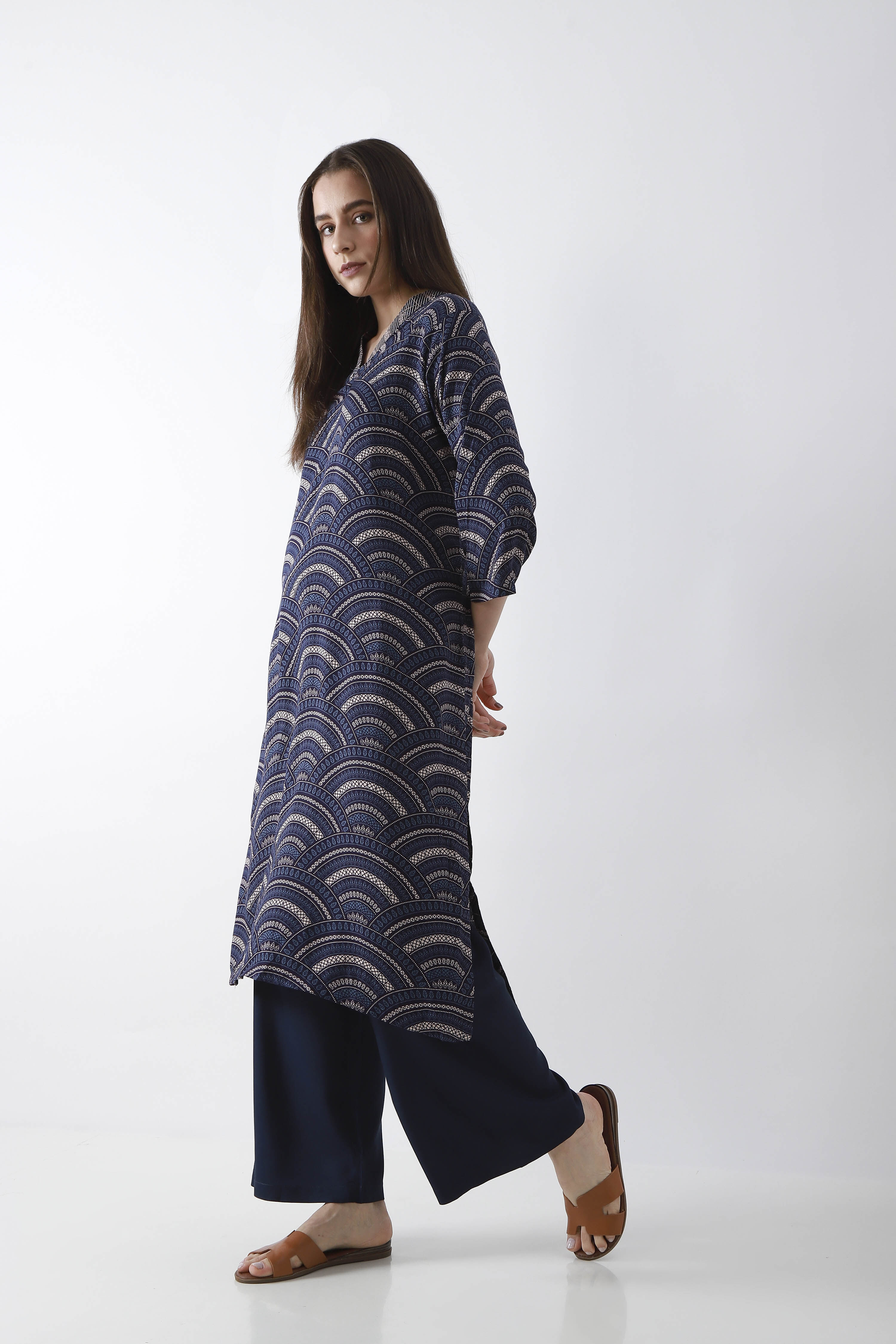 Blue Viscose Rayon Straight Palazzos image number 0