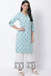 Sea Green Cotton Straight Kurta Palazzo Suit Set image number 3
