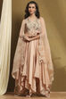 Beige Silk Chanderi Embroidered Asymmetric Suit Set image number 6