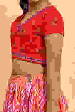 Coral Polyester Blend Short Straight Lehenga Set image number 1