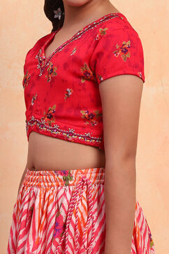 Coral Polyester Blend Short Straight Lehenga Set image number 1