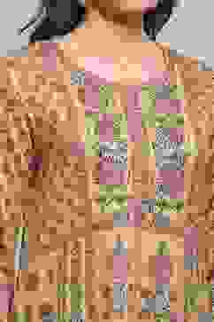 Mustard Yellow Blended Printed Kurta image number 1