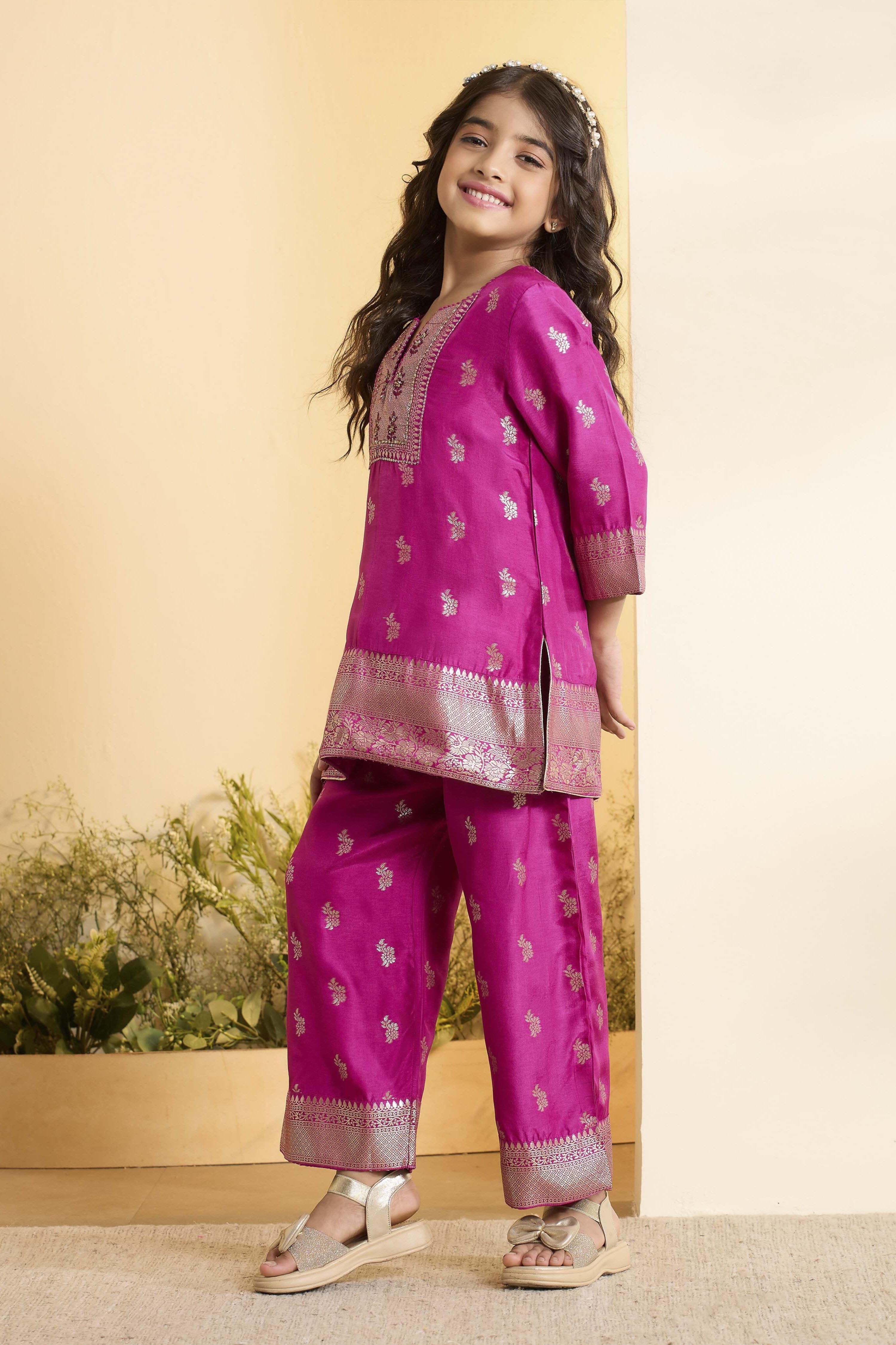 Purple Printed Straight Kurta Set image number 3