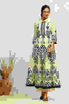 Ecru Cotton Printed Anarkali Kurta Set image number 0
