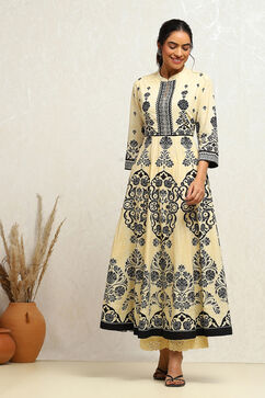Ecru Cotton Printed Anarkali Kurta Set image number 0