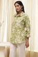 Green Cotton Floral Printed Straight Shirt image number 2