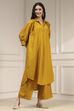 Ochre Yellow Polyester A-Line Dyed Kurta Pants Set image number 5