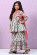 Smokey Blue Cotton Tiered Kurta Garara Suit Set image number 0