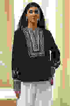 Black Cotton Printed A-Line Short Kurta image number 5