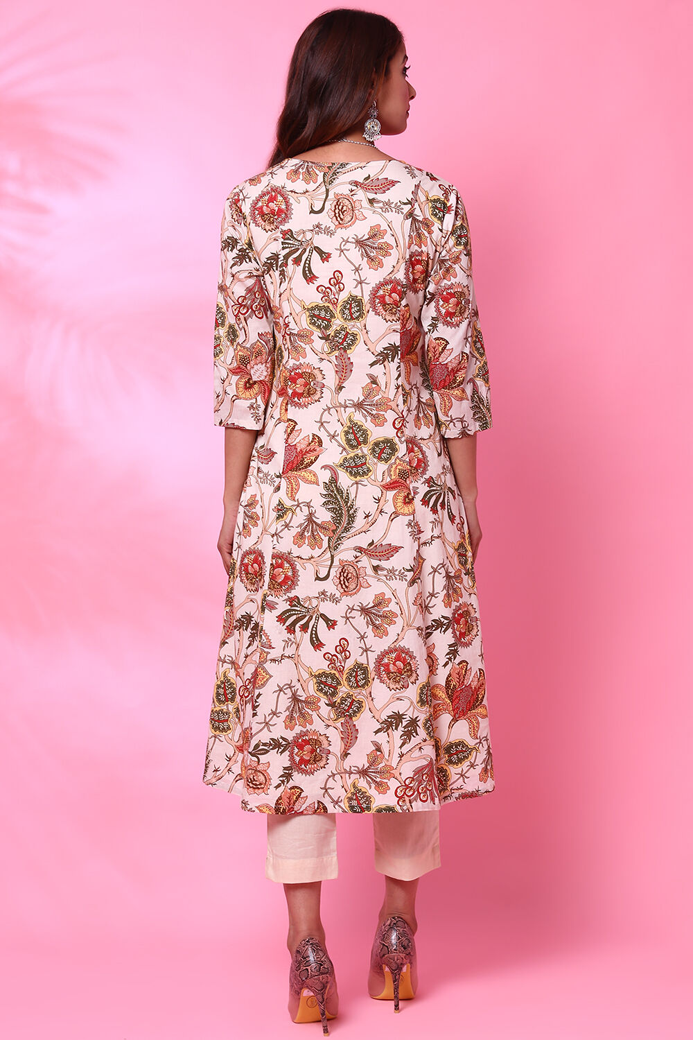 Multicolor Cotton Kalidar Kurta Slim Pant Suit Set image number 6