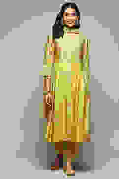 Lime Green Cotton Blend Layered Kurta Suit Set image number 8