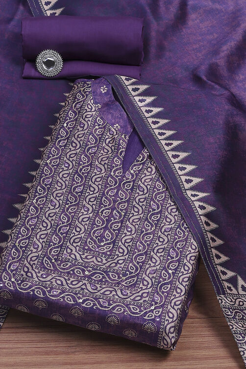 Purple Chanderi Unstitched Suit Set image number 0