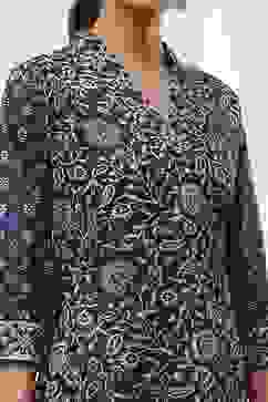 Indigo Cotton Floral Straight Short Kurta image number 1