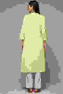 Green Cotton Blend Straight Yarndyed Kurta image number 2