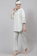 Mint Straight Cotton Three Piece Printed Sleepwear Set image number 6