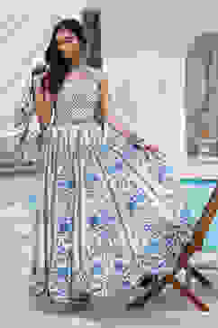 White Blue Cotton Straight Lehenga Set image number 7