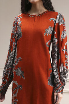 Orange Viscose Printed Fusion Set image number 1