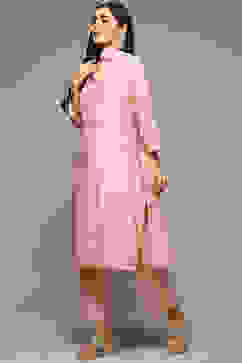 Blush Pink Cotton Blend Straight Kurta Pant Suit Set image number 7