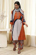 Orange-Beige Viscose Rayon Straight Printed Fusion Set image number 0