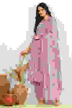 Purple Cotton Screen Printed Unstitched Suit Set image number 1