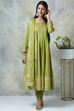 Green Cotton Kalidar Kurta Churidar Suit Set image number 3