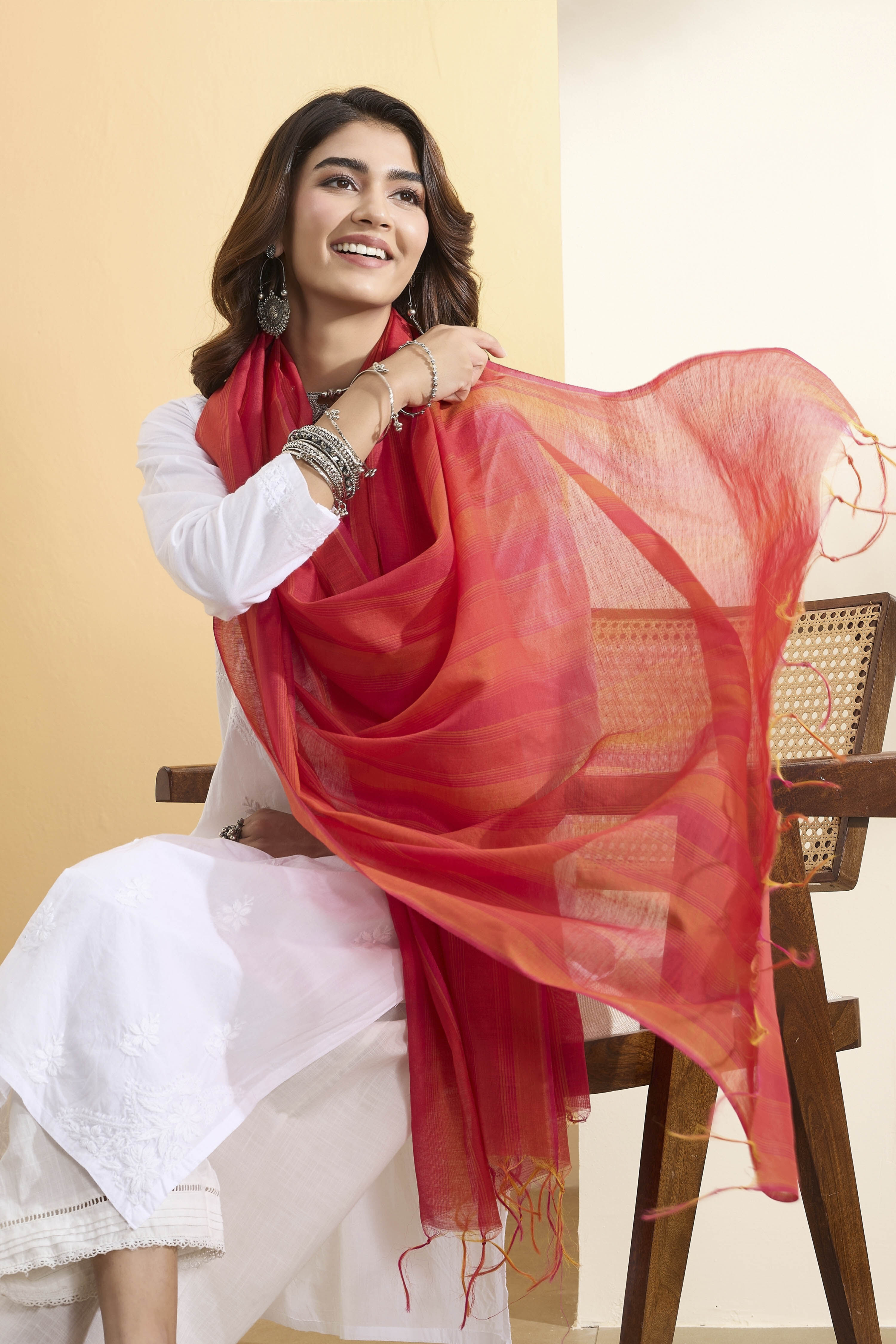 Pink Orange Poly Loom Printed DupattaPink Orange Poly Loom Printed Dupatta-image-1