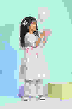 Pink Cotton Printed Gathered Suit Set image number 6