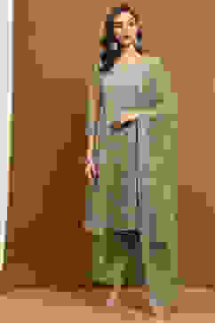 Green Net Embroidered Festive Kalidar Suit Set image number 6