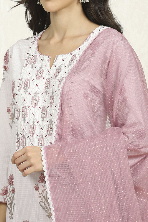 Blue Cotton Unstitched Suit Set image number 2