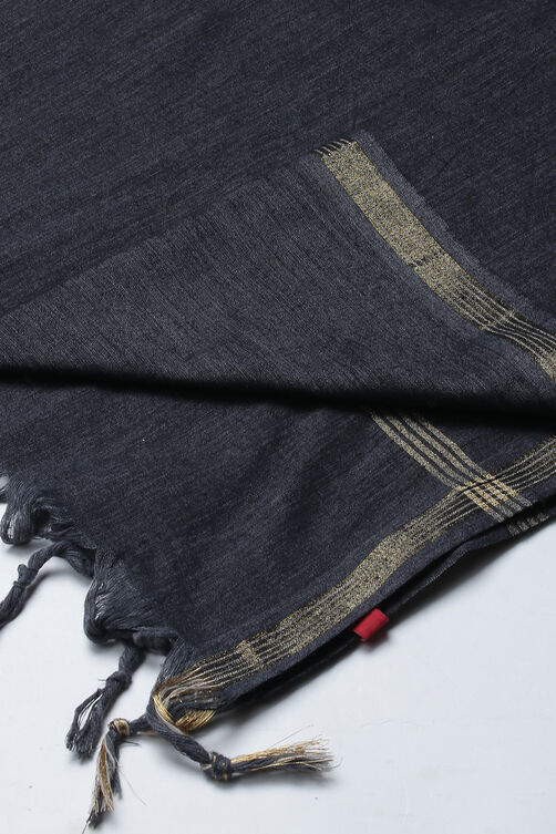 Charcoal Metallic Cotton Solid Dupatta image number 1