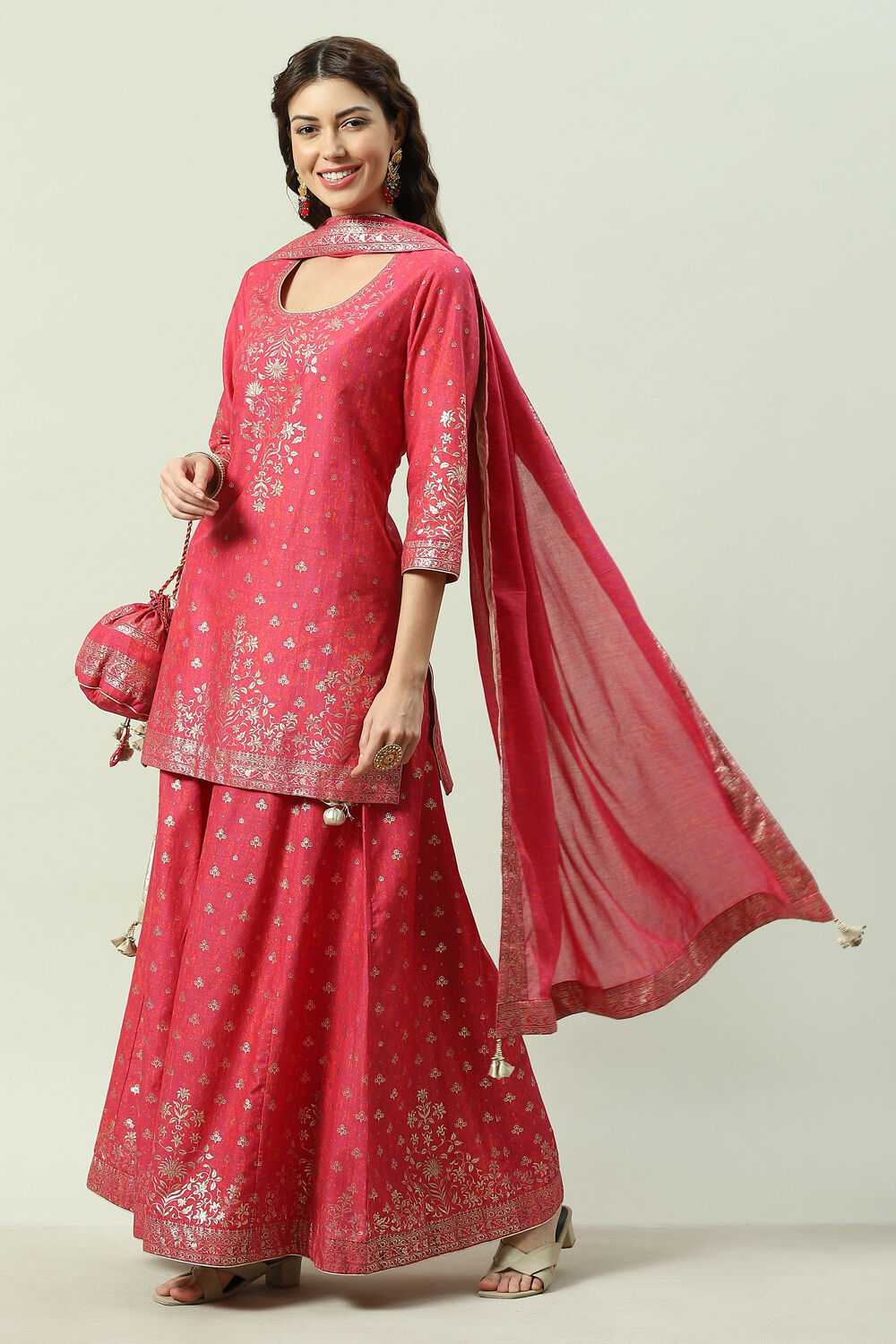 Fuchsia Cotton Sharara Set Kurta Sharara Suit Set image number 0